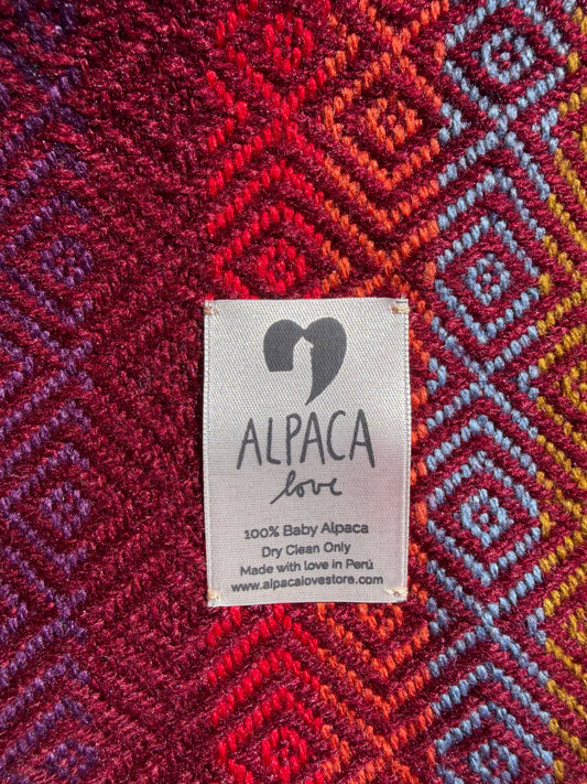 Alpaka Decke 100% Baby Alpaka Wolle Bordeau Rot Bunt