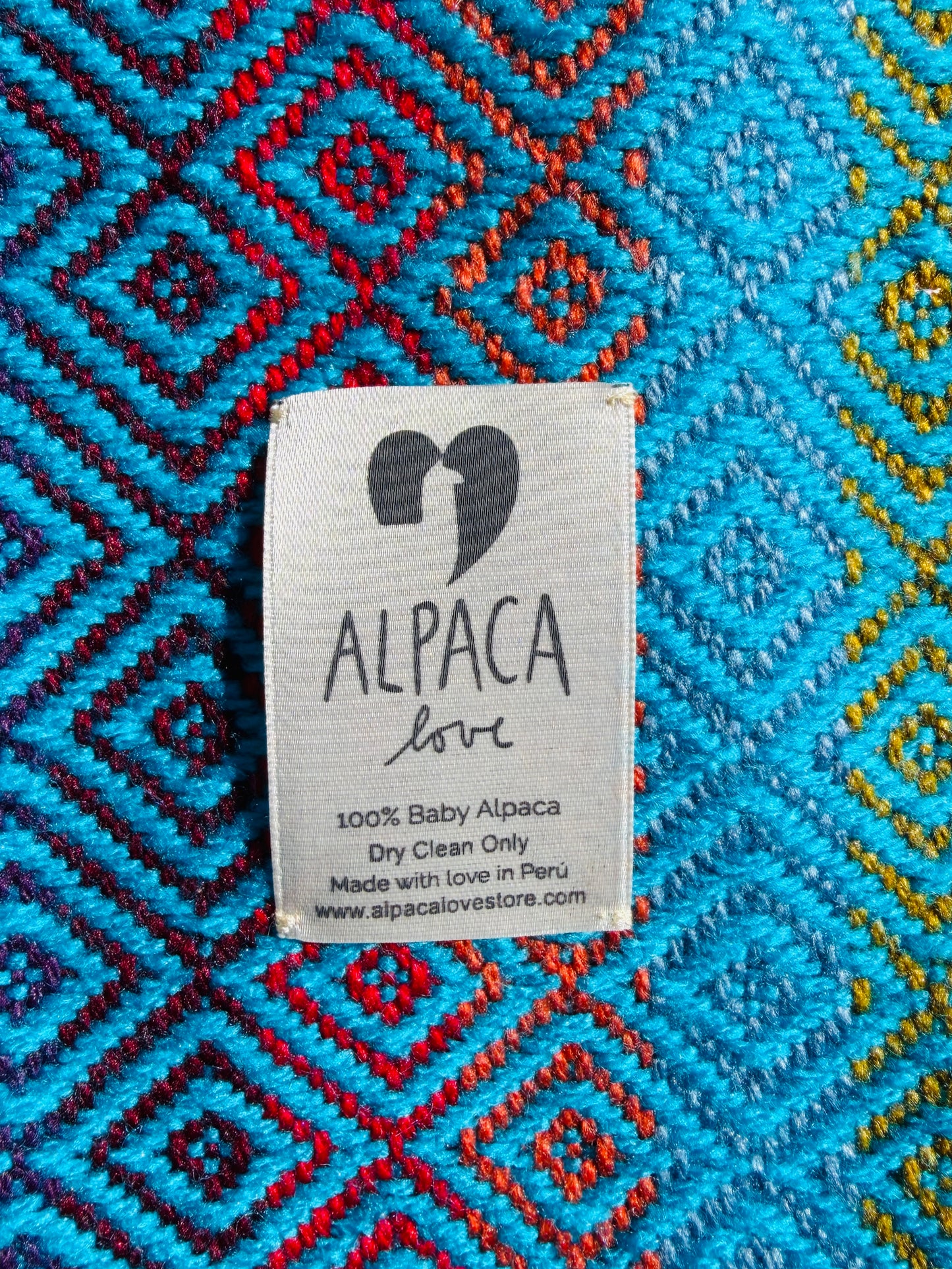 Alpaka Decke 100% Baby Alpaka Wolle Türkis Bunt