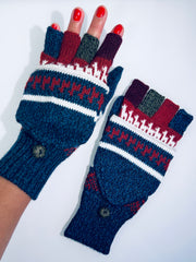 Alpaka Handschuhe / Klapp Fäustlinge Baby Alpaka Blau Rot