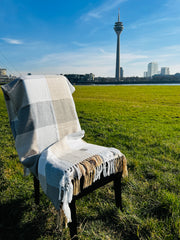 Alpaka Decke 100% Baby Alpaka Wolle Beige Weiß Grau