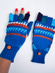 Alpaka Handschuhe / Klapp Fäustlinge Baby Alpaka Elektrik Blau