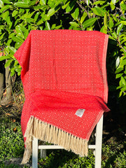 Alpaka Decke 100% Baby Alpaka Wolle Rot Beige