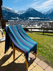 Alpaka Decke 100% Alpaka Decke Wolle Blau Bunt