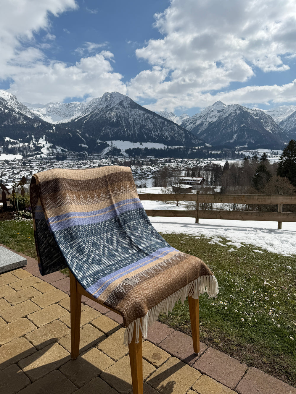 Alpaka Decke XL 100% Baby Alpaka Wolle in Blau Beige