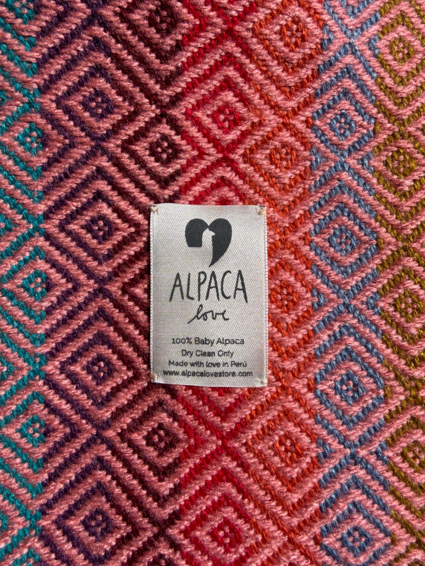 Alpaka Decke 100% Baby Alpaka Wolle Coral Bunt