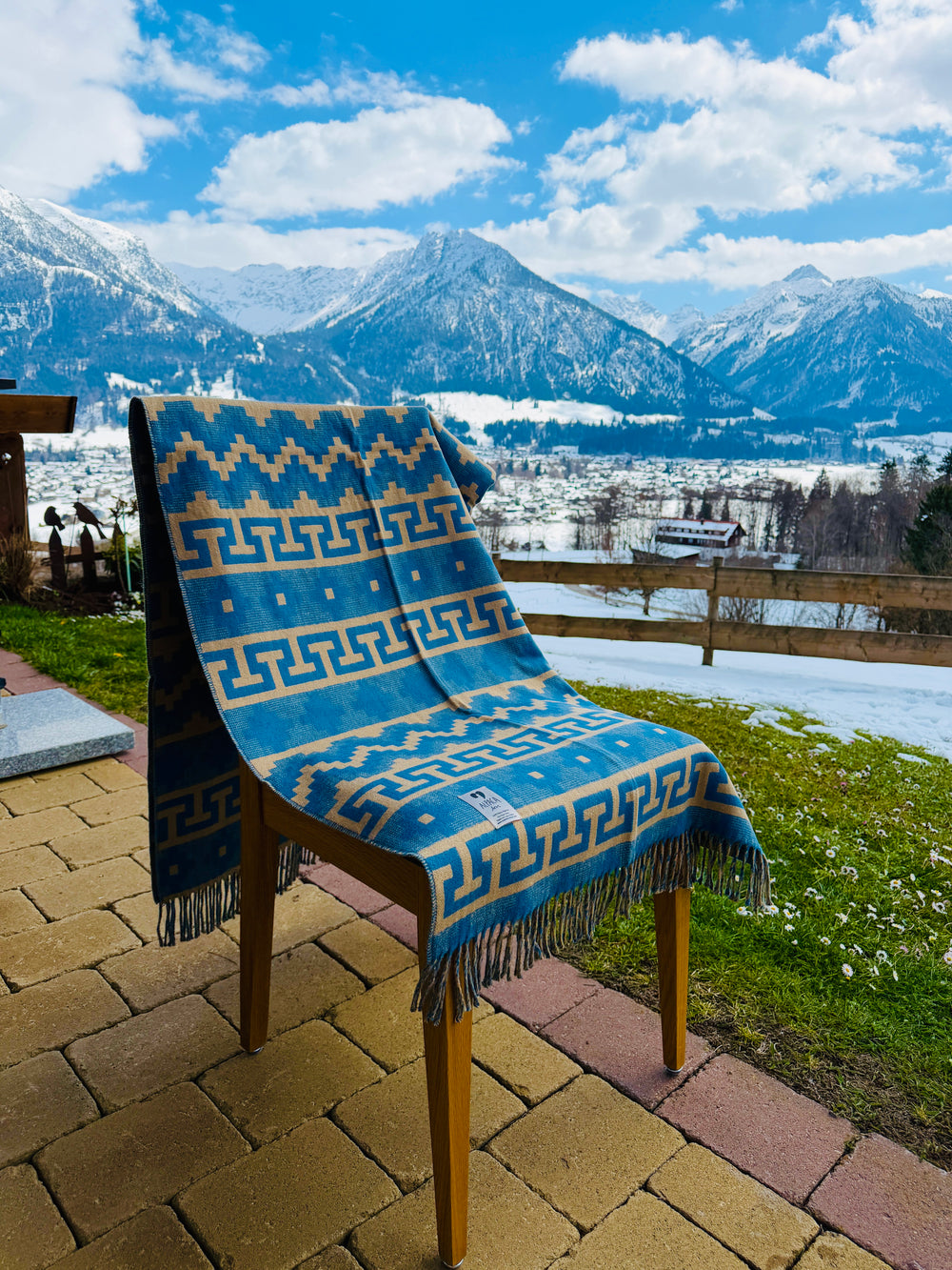 Alpaka Decke 100 % Baby Alpaka Wolle Blau Beige