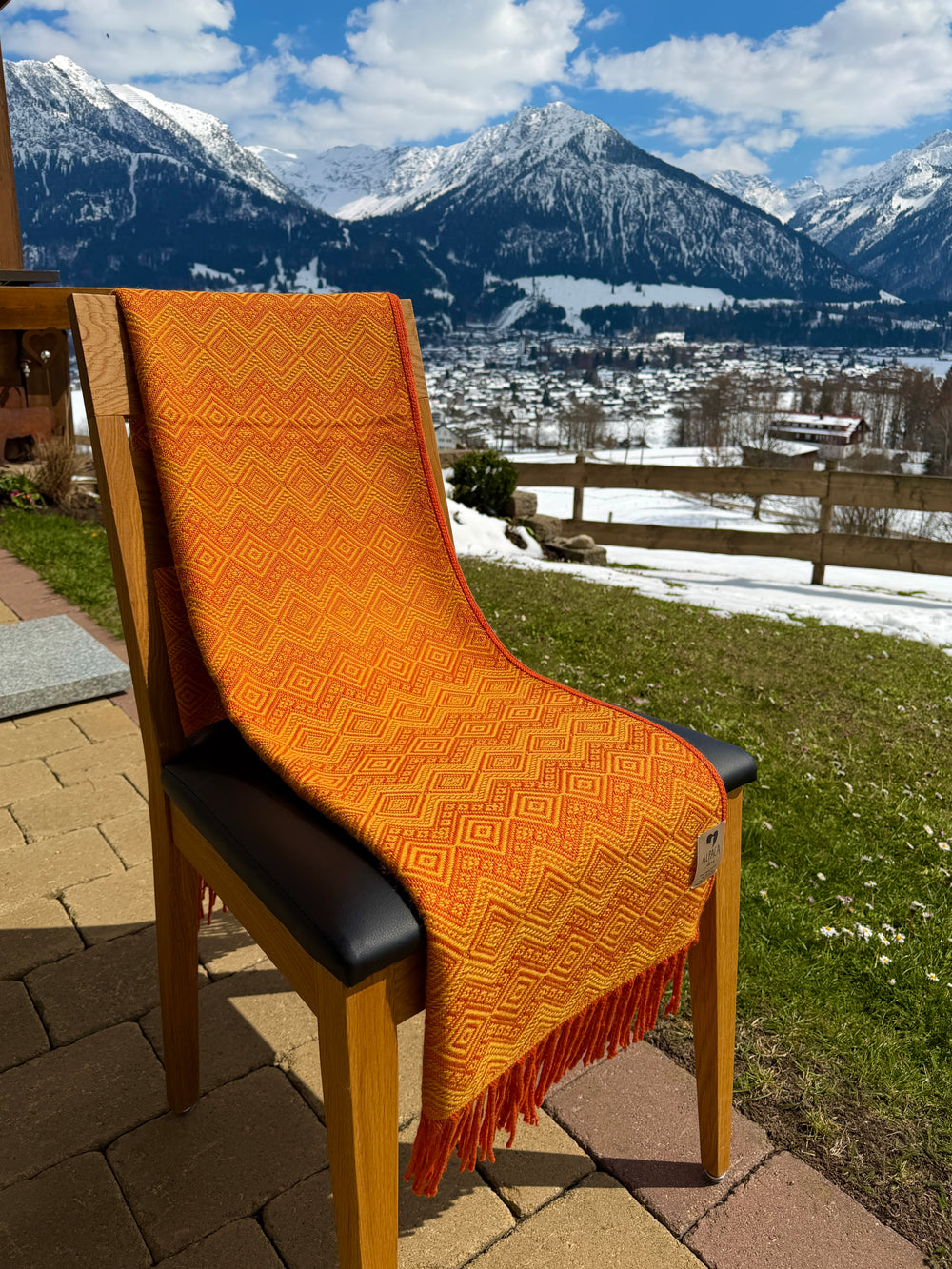 Alpaka Decke aus 100% Baby Alpaka Wolle in Gelb Orange