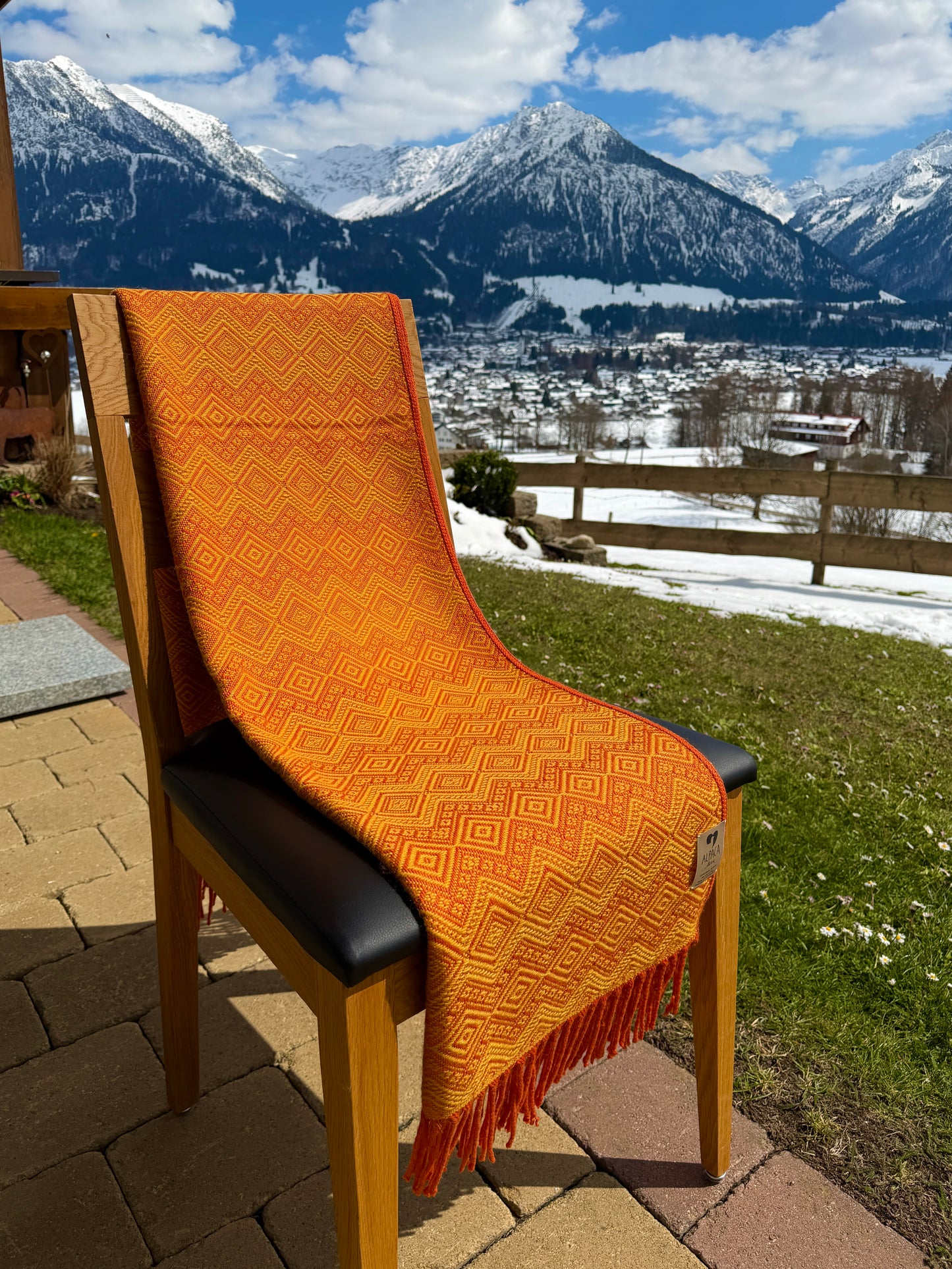 Alpaka Decke aus 100% Baby Alpaka Wolle in Gelb Orange