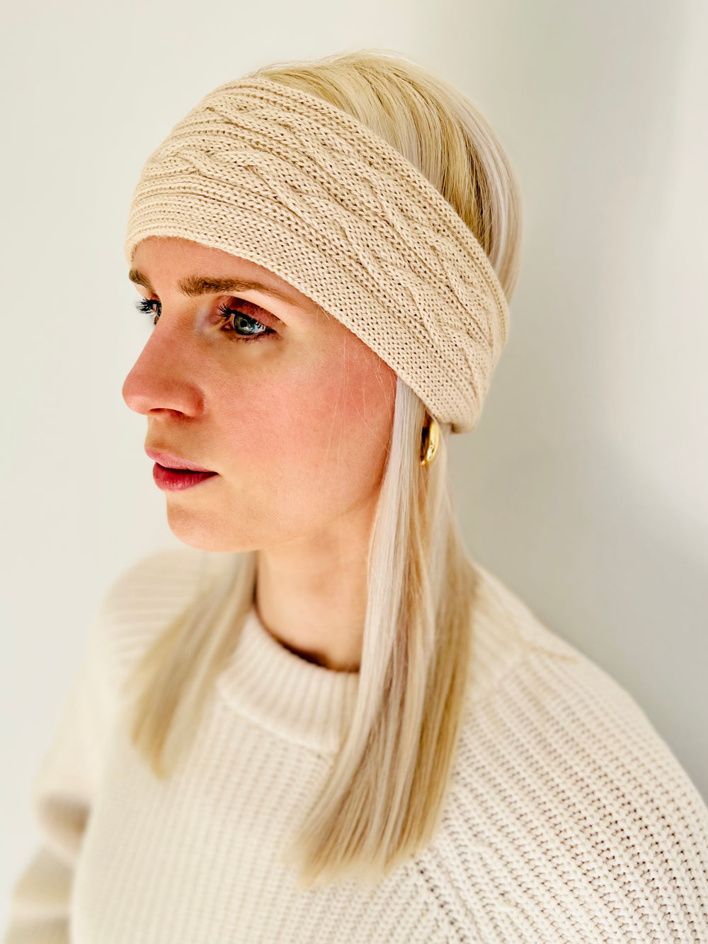 Stirnband 100% Baby Alpaka Wolle Beige