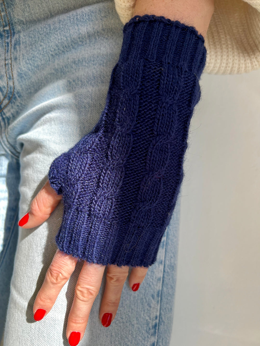 Pulswärmer 100% Baby Alpaka Wolle Blau