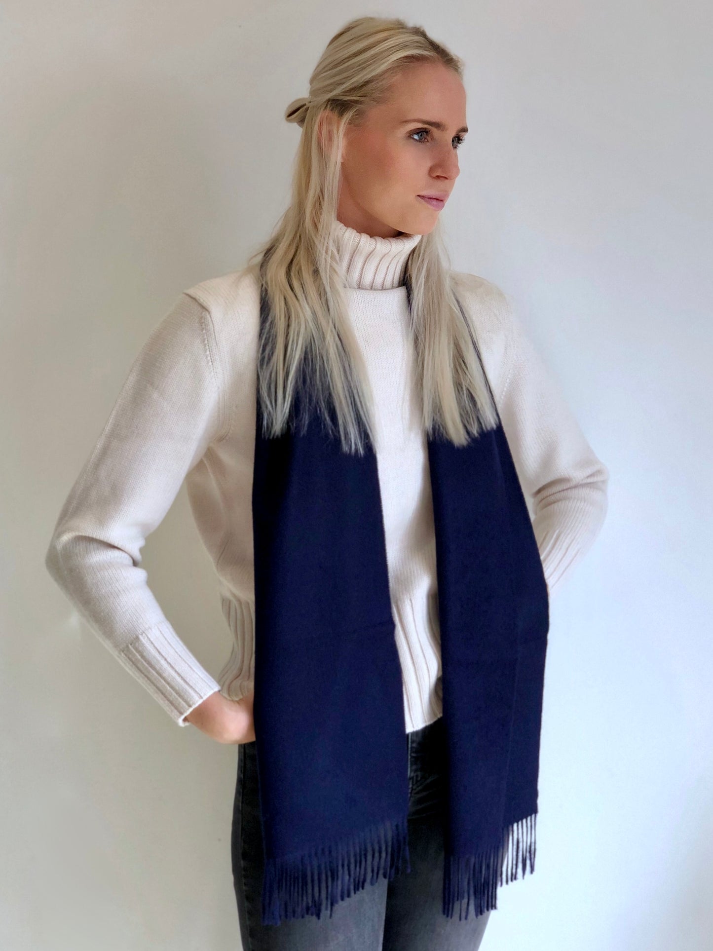 Scarf 100% Baby Alpaca Wool Navy Blue